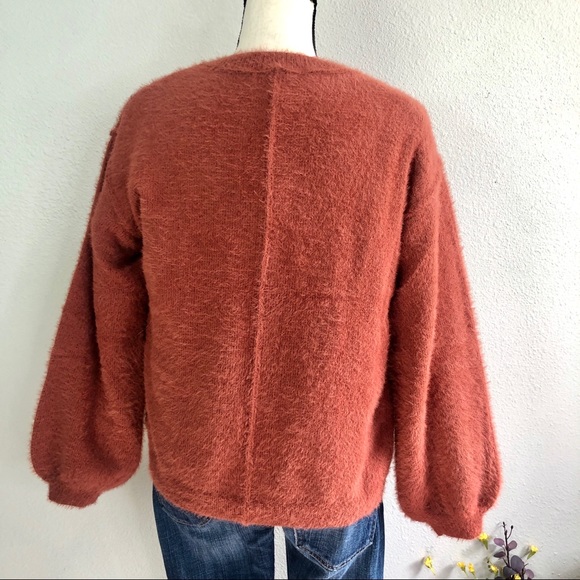 Rust Plush Balloon Pillow Sleeve Cardigan - Picture 5 of 5